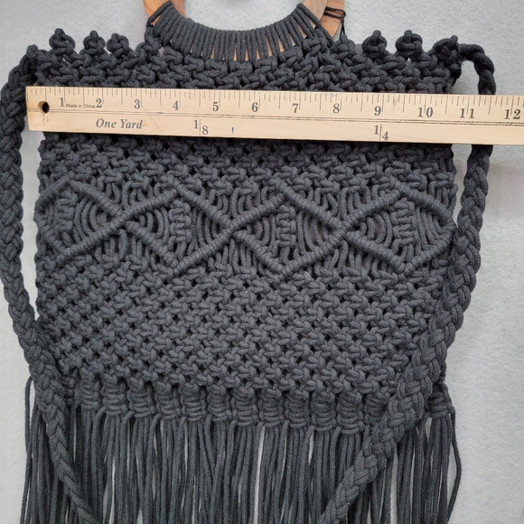 DANIELLE NICOLE BLACK MACRAMÉ FRINGE BAG, NWT - Picture 7 of 8